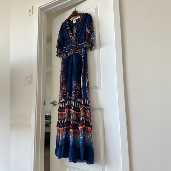 Farm Rio Blue Nature Beauty Short Sleeve Maxi Dress - Picture 6 of 10